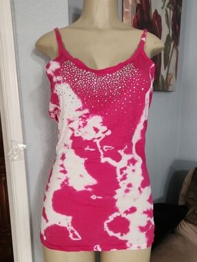 Women's Pink Tie-Dye Rhinestone Cami Tank Top